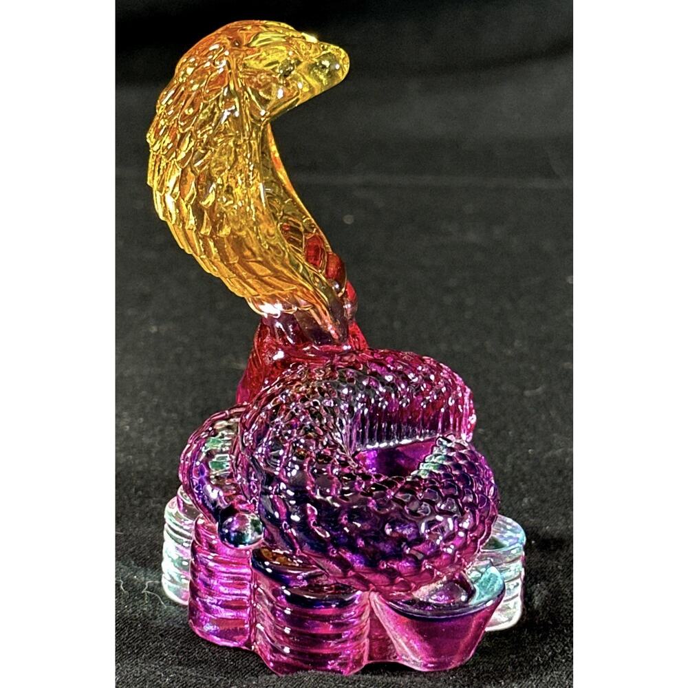Crystal Cobra Snake Figurine Multicolor Pink Green Amber 3” Art Glass Paperweigh - Picture 5 of 8